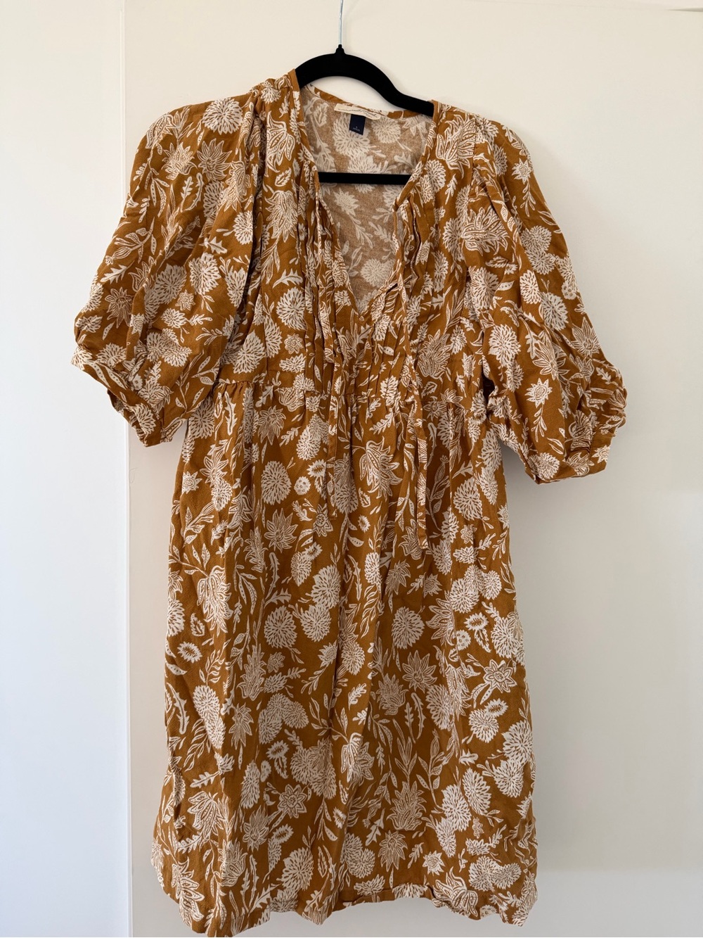 Universal Thread Mustard Floral Puff-Sleeve Mini Dress